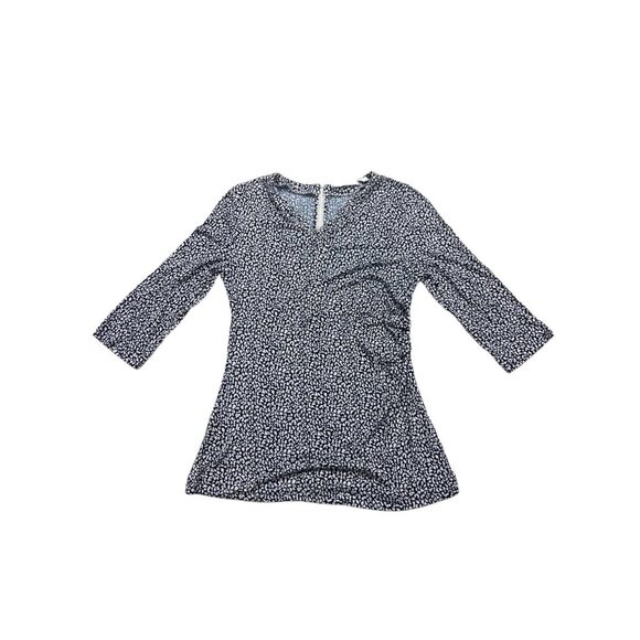 Hugo Boss Tops - Hugo Boss Epana Print Ruched Top Medium Black White Soft Stretch 3/4 Sleeves